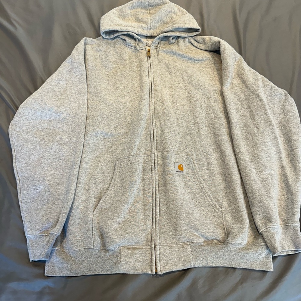 Carhartt Hoodie Sweatshirt Mens 2XL Grey Full Zip
